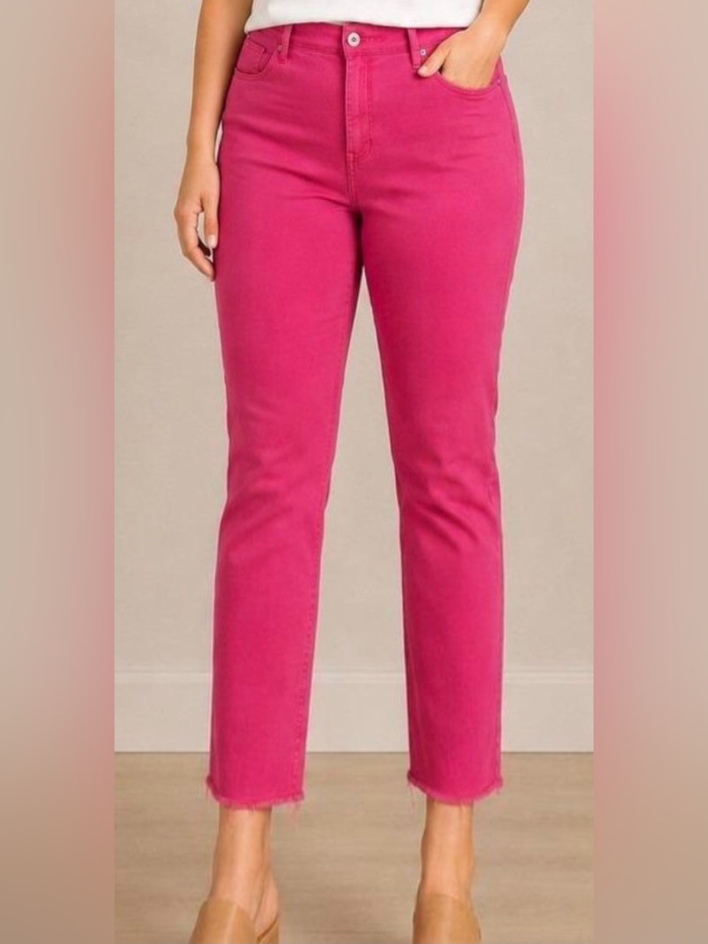 VINEYARD VINES Hit Pink Cotton Raw Hem Slim Jeans
